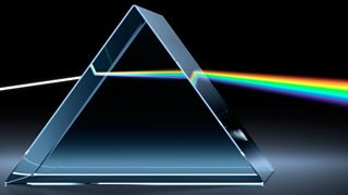 A beam of white light passes through a prism and changes into a spectrum of colours