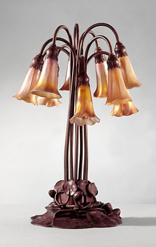 Ten-light Lily Lamp, Curtis Freshel / Tiffany Studios, c.1902-15, glass and bronze