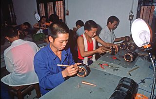 Prisoners making lamps in a Youth Detention Centre, Chengdu, China, 1985