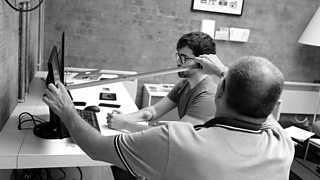 Researcher measuring the participant's distance from the screen.