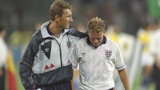 World Cup 1990: Paul Gascoigne in tears after receiving a ...