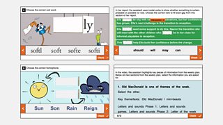 Four screen shots of interactive educational activities