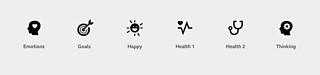 Graphic showing the contents of the health and wellbeing icon set
