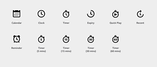 Graphic showing the contents of the time and date icon set