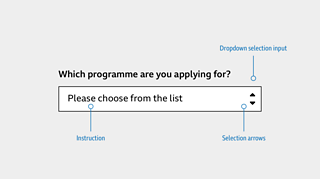 Example of a dropdown selection input where a user needs to select a location from a dropdown list.