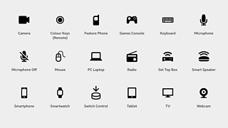 Graphic showing the contents of the Devices and Inputs icon set