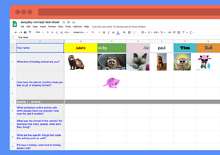 A collaborative spreadsheet with multiple team members responding to questions in the cells.