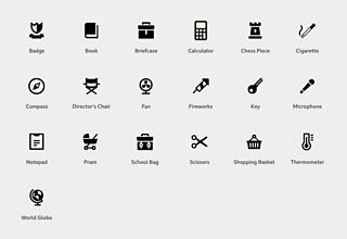 Graphic showing the contents of the Objects icon set