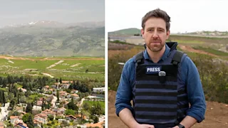 Nick Beake in a press vest in Metula