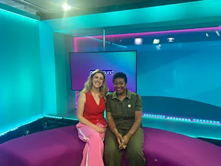 Jenny in the studio with Patrice Lawrence.