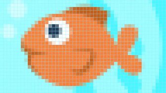 An image of a goldfish made up of large squares. It looks low-resolution.