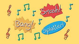 Onomatopoeia Bang, Smash and Splatter with music notes