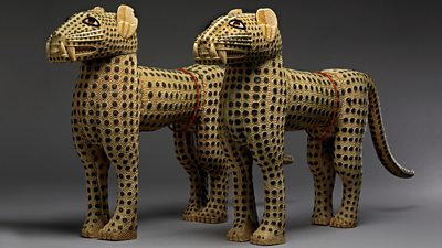 Two leopards made from ivory