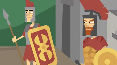 Romans soldiers standing guard.