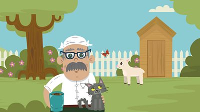 Grandad in the garden with his cat
