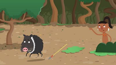 Maya hunter chasing a pig