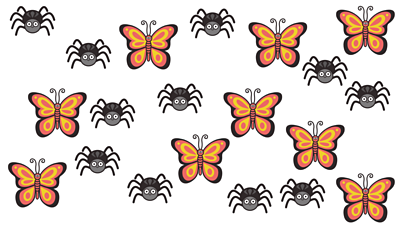11 spiders and 9 butterflies