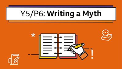 An icon of a hand writing in a book with the headline: Y5/P6 Writing a Myth