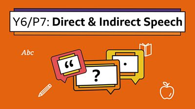 Icons of punctuation under the headline: Y6/P7 Direct & Indirect Speech