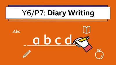 Icon of a hand writing letters under the headline: Y6/P7 Diary Writing