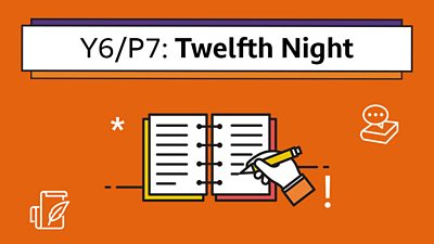 An icon of a hand writing in a book with the title: Y6/P7 Twelfth Night