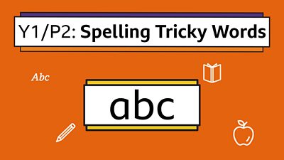 An icon of letters abc under the headline: Y1/P2 Spelling Tricky Words