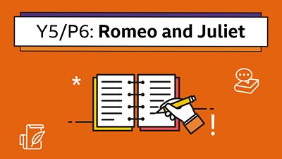 An icon of a hand writing in a book with the title: Y5/P6 Romeo and Juliet