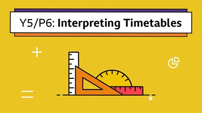 Ruler and protractor with the title: Y5/P6: Interpreting Timetables