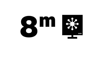 8 million is written in black writing on a white background next to an image of a screen with star shape on it