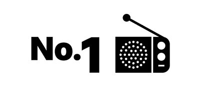 Number one written in black text on a white background next to an icon of a radio