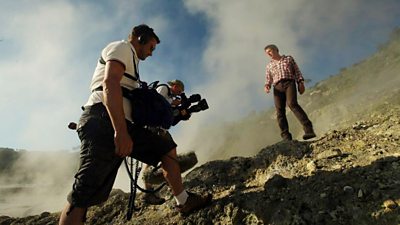 Filming on a volcano