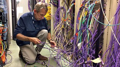 server room with bad cable management