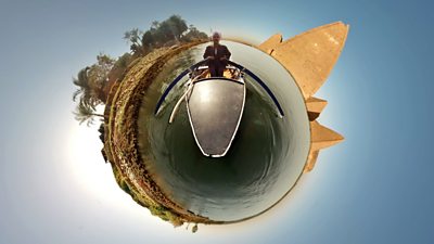 Spherical view of man in boat from Damming the Nile 360.