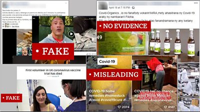 A page of misleading stories with labels such as 'fake' 'misleading' and 'no evidence'