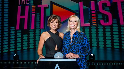 Kate Silverton and Anneka Rice on the set of The Hit List