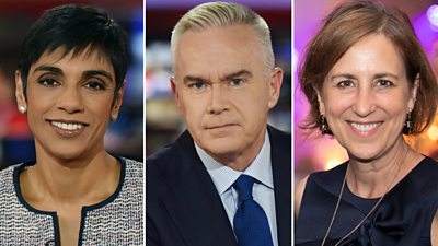 Reeta Chakrabarti, Huw Edwards and Kirsty Wark