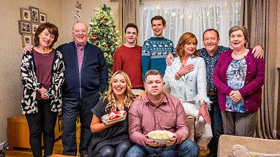 Eric, Beth, Ian, Gordon, Cathy, Colin, Christine, Michelle and Alan in the Two Doors Down Christmas Special