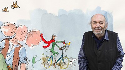 Illustrator Quentin Blake is pictured alongside some of his most famous drawings including Roald Dahl's BFG.