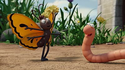 Butterfly (Patricia Allison) and Superworm (Matt Smith) are pictured together in the garden
