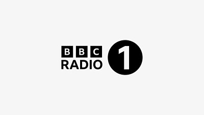 BBC Radio is written in black on a white background. The number 1 is written in white on a black circle to form the BBC Radio 1 logo.