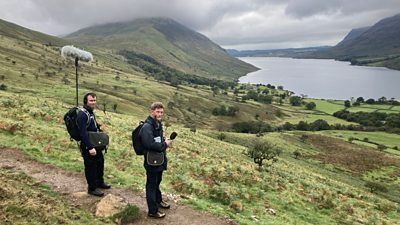 Andy Fell and Horatio Clare at Scafell Pike