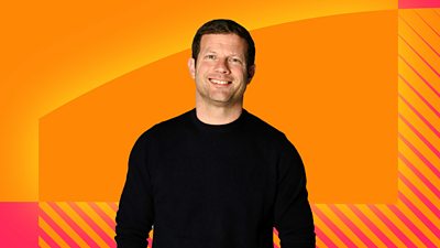 Dermot O'Leary with orange and pink background