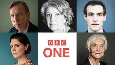 Timothy Spall, Anne Reid, Éanna Hardwicke, Annabel Scholey and Sheila Hancock are shown in headshots around the BBC One logo