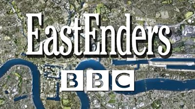 EastEnders is written in while text against the backdrop of an aerial view of the Thames winding its way through London