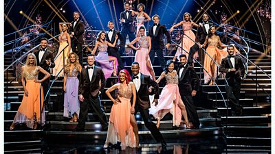 Strictly Come Dancing's 2022 professional dancers line up on the stairs in the Strictly studio