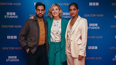 Sacha Dhawan, Jodie Whittaker and Mandip Gill at a screening of The Power of the Doctor