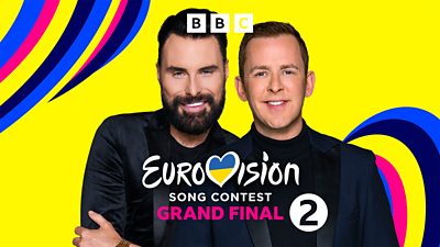 Rylan and Scott Mills, hosts of the Eurovision Song Contest Grand Final on BBC Radio 2