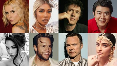 Composite image featuring photos of Paloma Faith, Tiwa Savage, Steve Winwood, Lang Lang, Nicole Scherzinger, Olly Murs, Pete Tong and Sonam Kapoor.