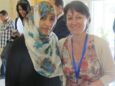 Nobel Peace prize laureate Tawakkol Karman (left) and Kirsty Cockburn (right)