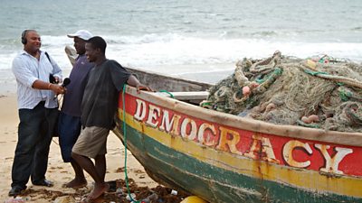 Hassan Arouni interviews the fishermen of Lumley beach in Freetown, Sierra Leone.